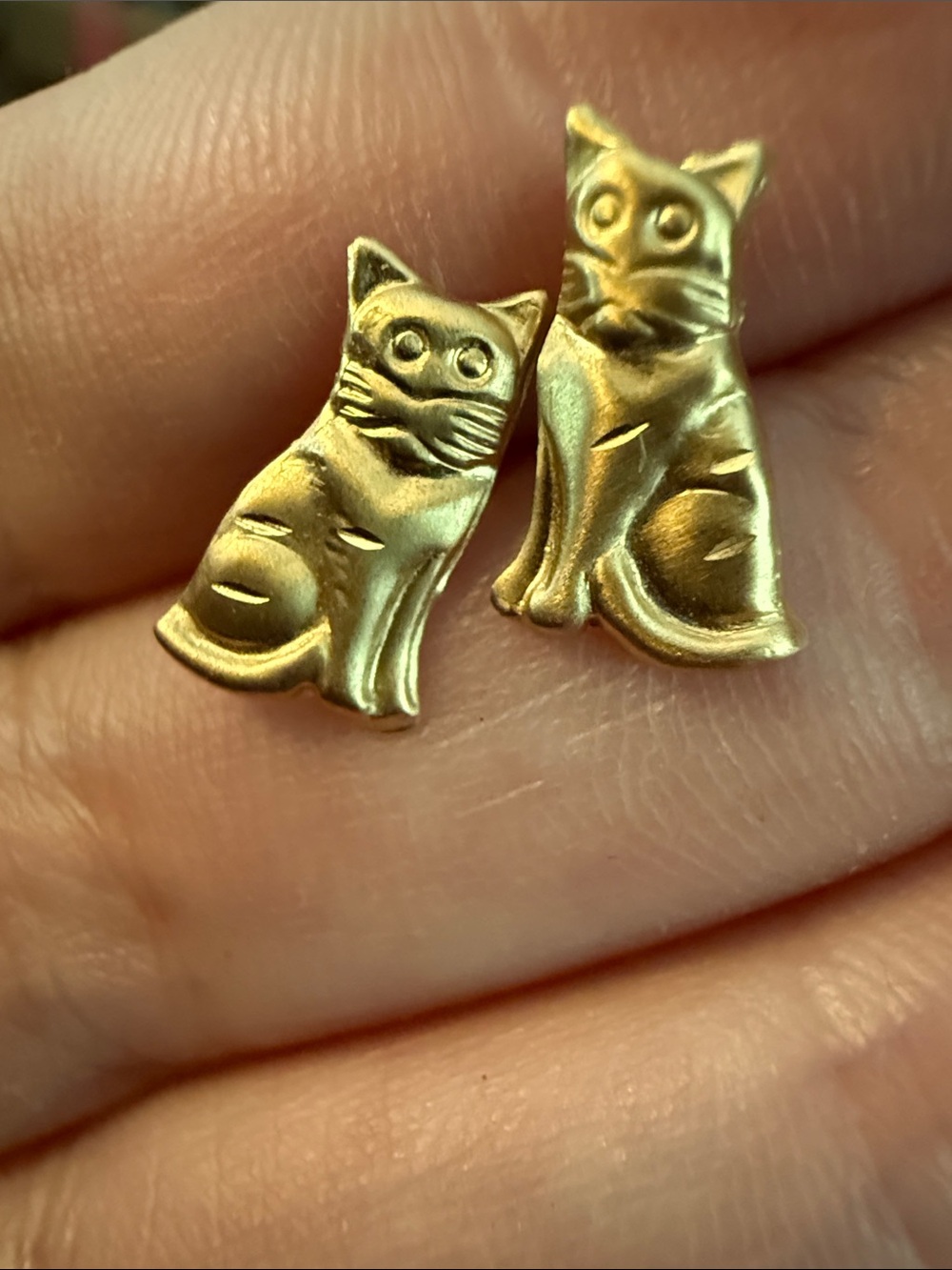 14K Gold Cat-Shaped Whimsical Earrings